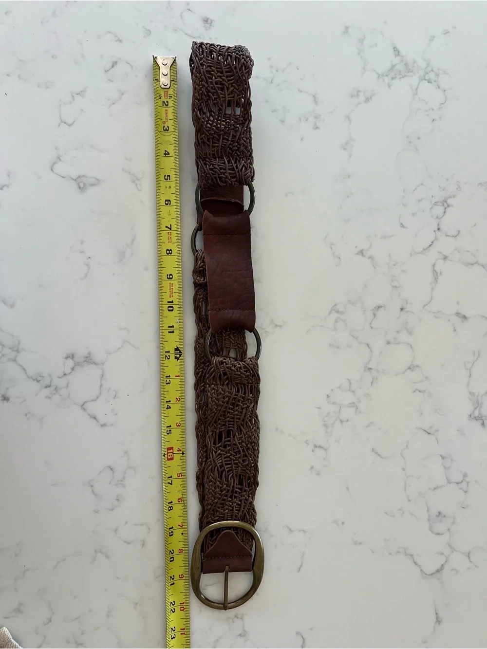 Boho Western CAbi Brown Woven Macrame 100% Leather Festival Hip Belt